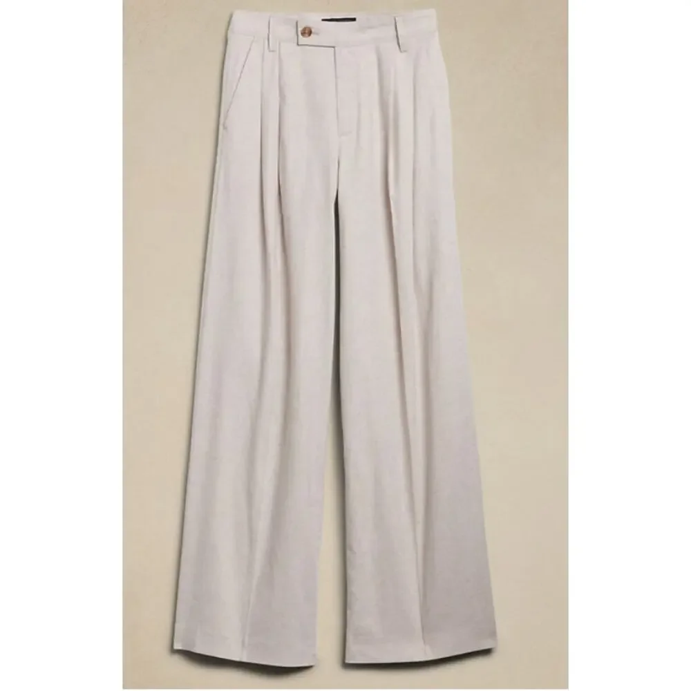Banana Republic Wide Leg Linen Pants Flax Beige Pleated Trouser Workwear